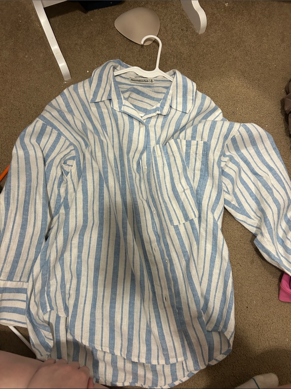 Abercrombie & Fitch Blue and White Striped Women's Button-Down Shirt
